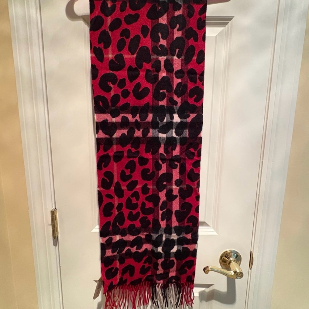 Burberry Red and Black Animal Print Scarf